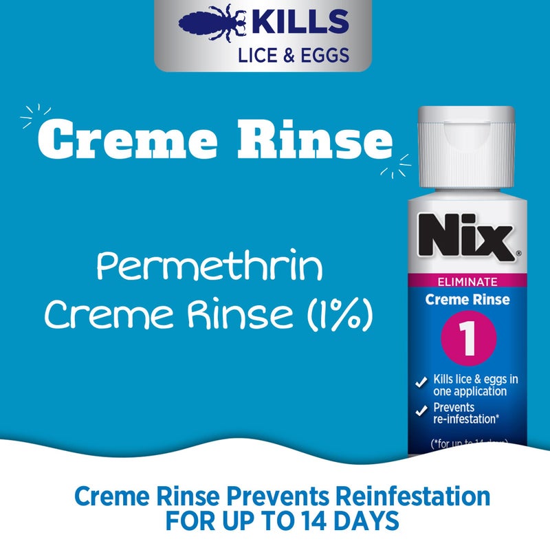 Nix Lice Treatment Family Pack, Kills Lice & Eggs, 2 Bottles Permethrin Crème Rinse (2 Fl Oz Each) & 2 Lice Combs - Image 2